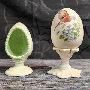 Vintage Porcelain Egg with Footed Pedestal  with open Egg stand